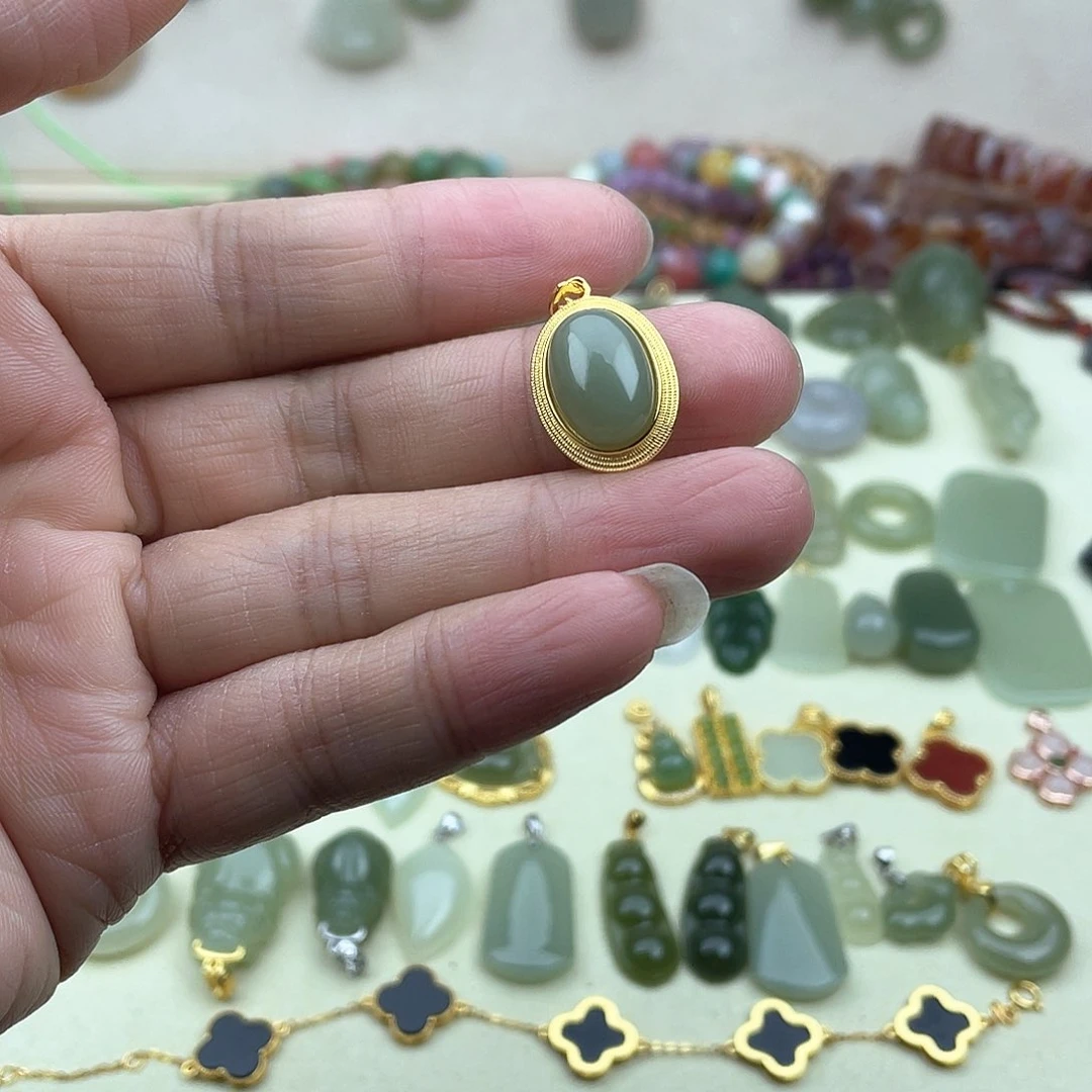 和田玉吊坠(不含链)银S925镶嵌