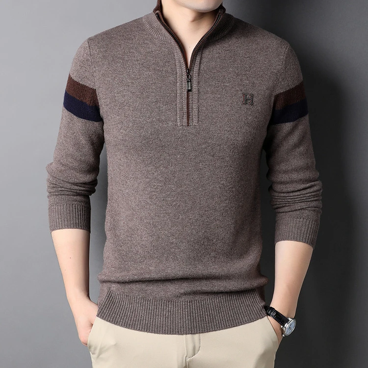 男装2025秋冬款100%纯羊毛衫时尚大气立领拉链高奢保暖打底衫男款