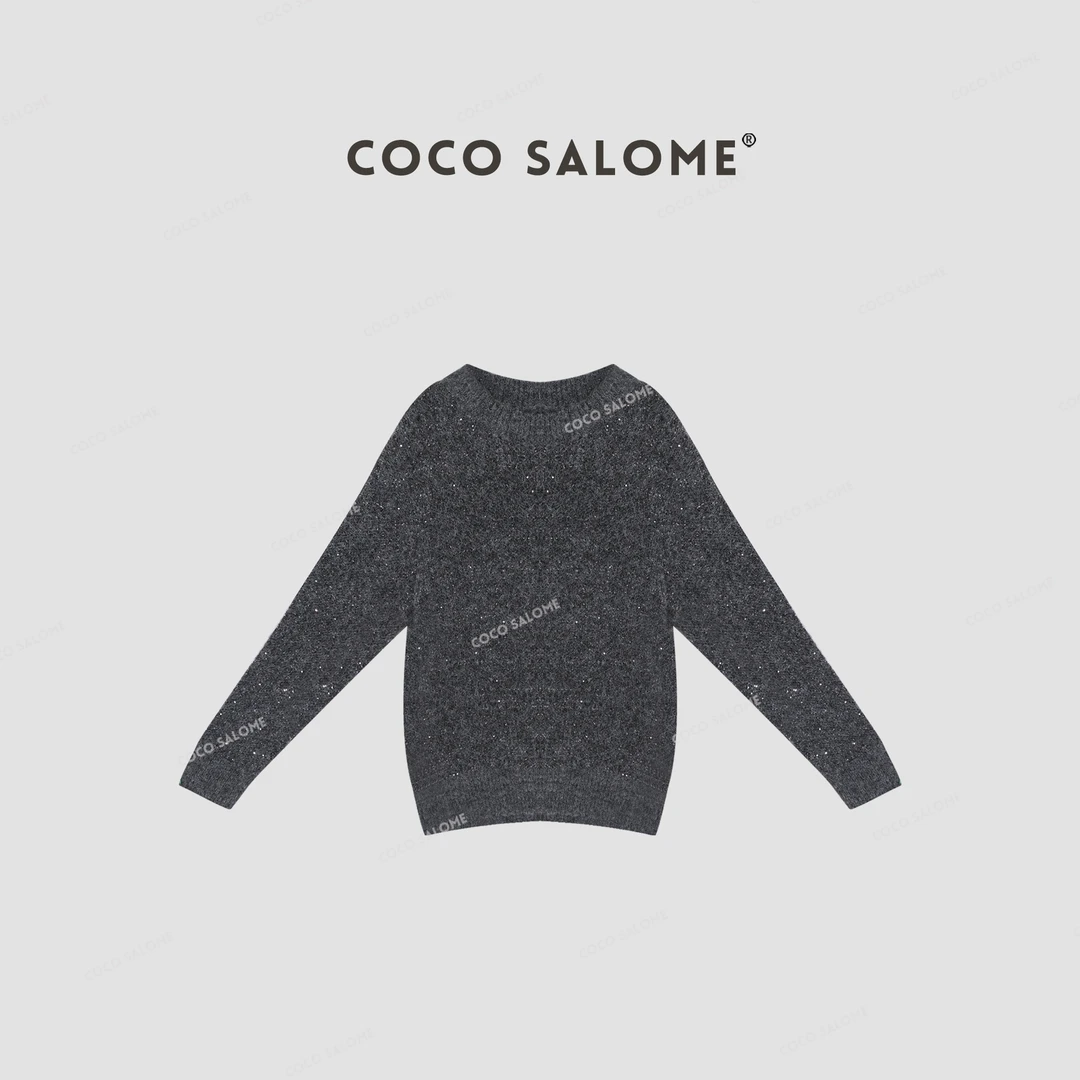 COCO SALOME⑩【繁星】秋冬毛绒风绵羊毛亮片简约百搭圆领毛衣0741