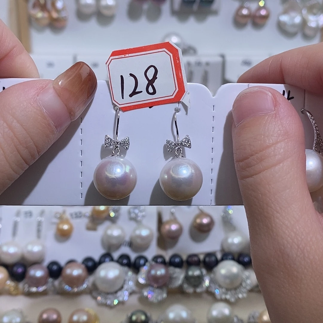 淡水珍珠耳饰银S925镶嵌w12.5