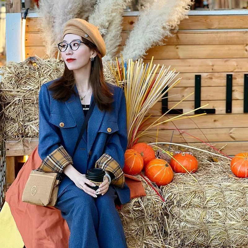 胖mm2025新款秋装套装时尚减龄老钱风穿搭显瘦西装阔腿裤两件套装