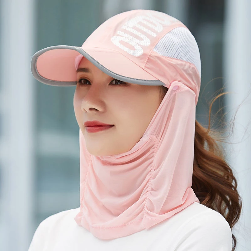 205女遮脸骑车遮阳帽户外出游速干面纱折叠太阳帽D