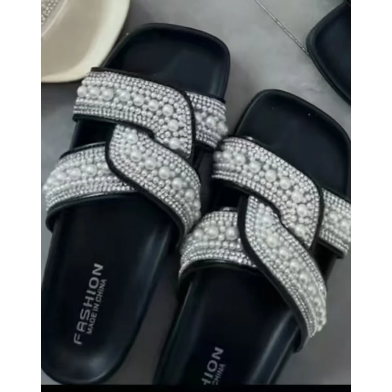 F19新款交叉钻舒适百搭软底一字拖鞋仓