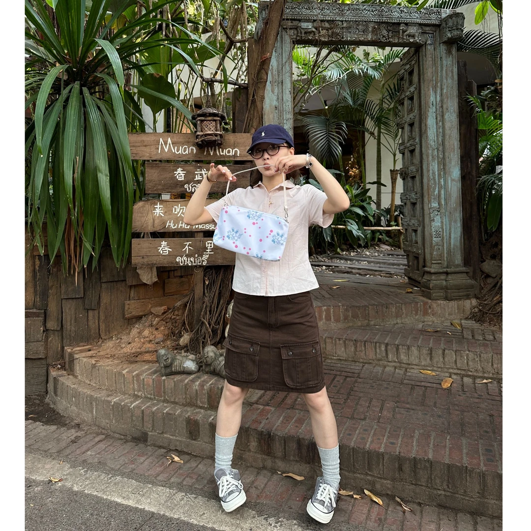 Our2【工装中裙】百搭显瘦韩版棕色中裙【X5353 】