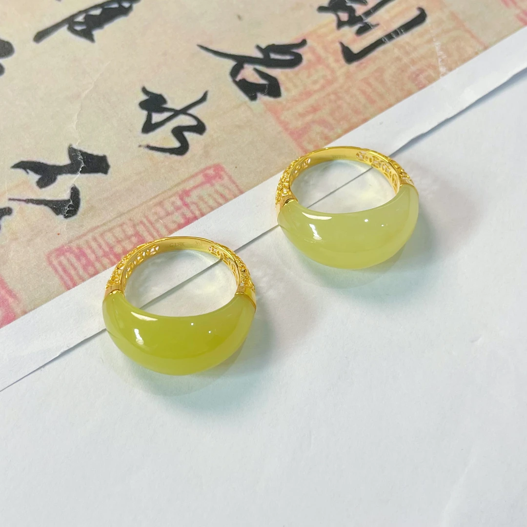【小宝珠宝】15 S16220-18K金镶嵌和田玉戒指-多样性发一件19*9*5mm