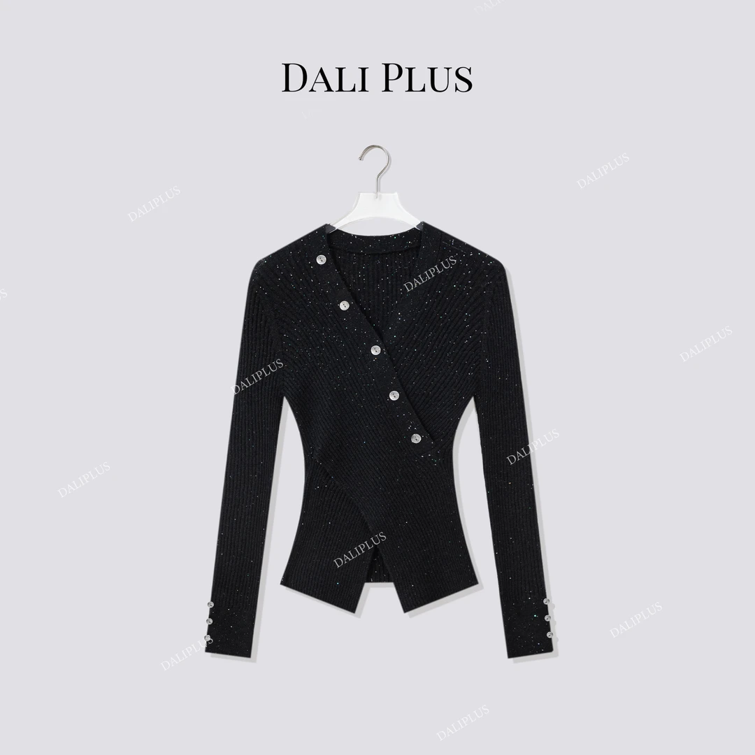 DALI PLUS“不规则交叉V领毛衣”通勤内搭修身针织-D5MM3299