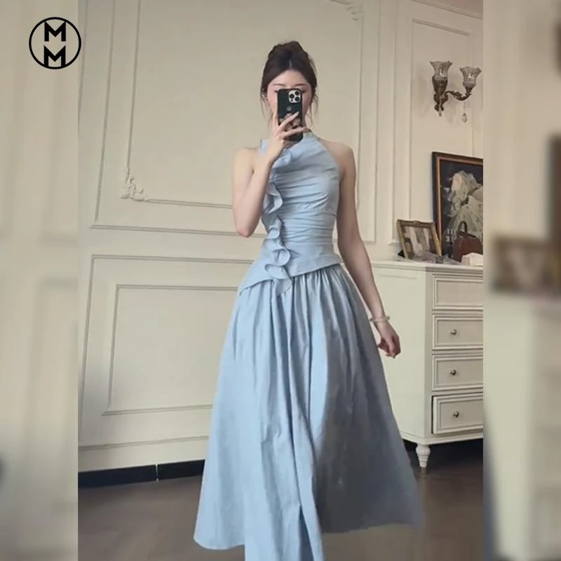 MM千金感气质名媛花边无袖上衣大摆半裙女装2025夏季新款时尚两件