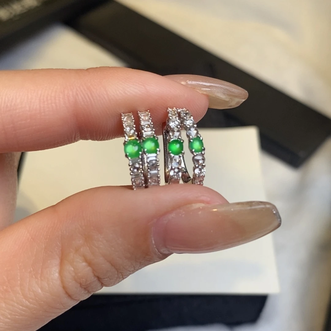 翡翠耳饰18K金镶嵌小蛋面耳扣 多样性一对发货