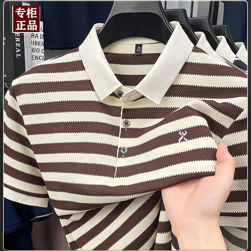 劲霸世家男装夏季男士菠萝纹条纹POLO衫时尚休闲高级感短袖T恤衫