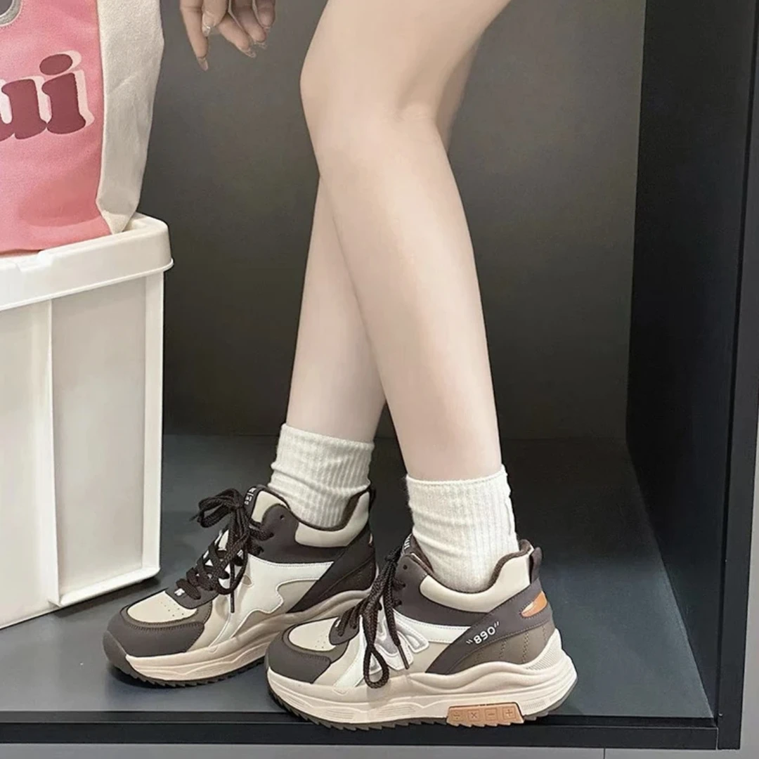 C5021棕色绒里  时尚圆头系带休闲运动鞋女士鞋