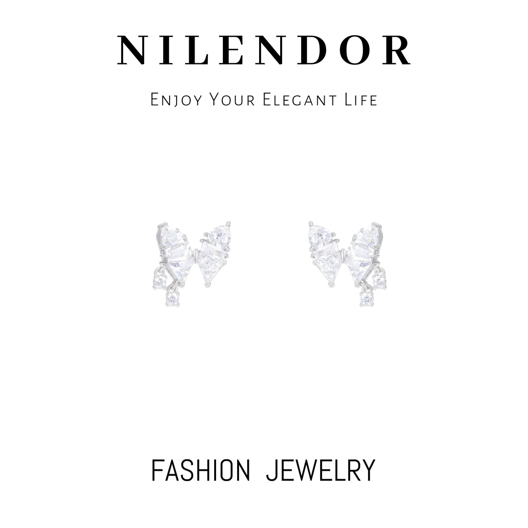 铜合金合成锆石耳饰 ES-350清冷感超闪镶钻蝴蝶个性气质百搭耳饰