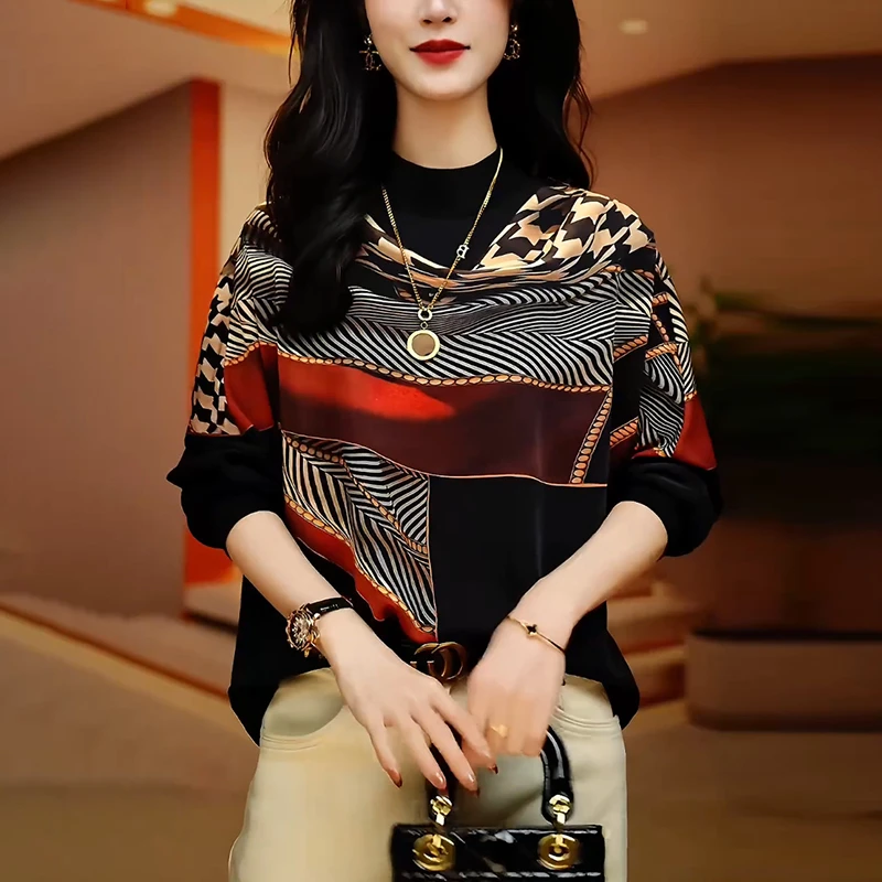 花色洋气打底衫女秋冬2025新款时尚宽松显瘦减龄独特漂亮小衫上衣