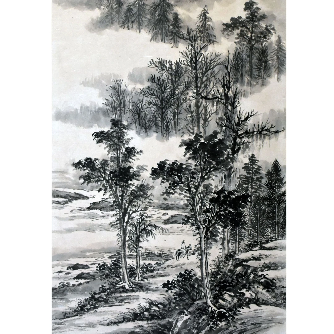 HM0442 秋林策蹇 123×54cm 纸本立轴 6平尺