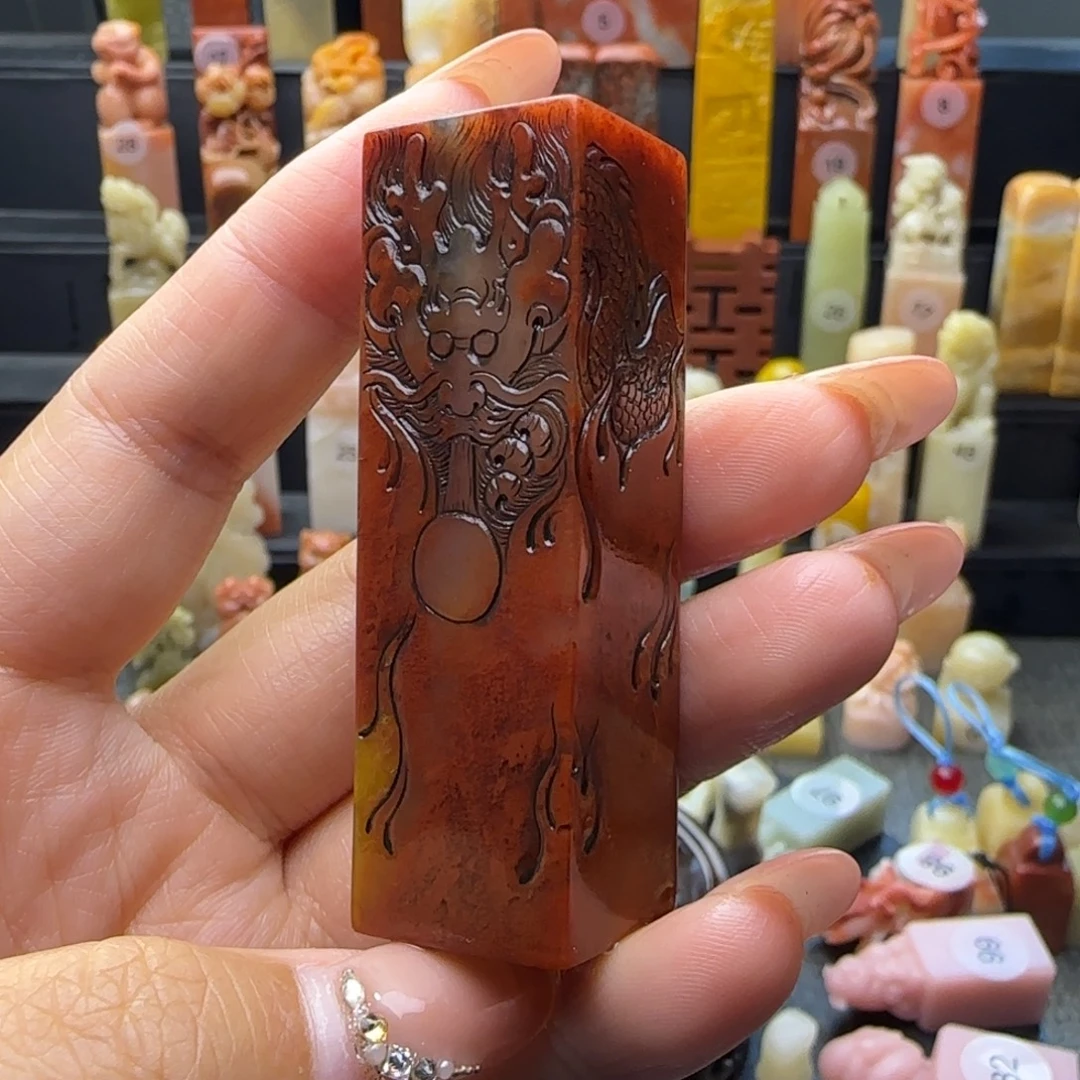 寿山石印石龙纹开丝