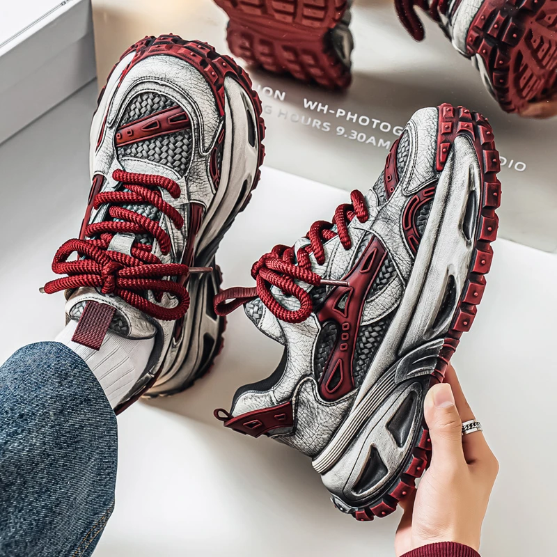 欧洲站潮牌轻奢做旧老爹鞋秋冬季时尚百搭厚底增高休闲鞋潮流男鞋