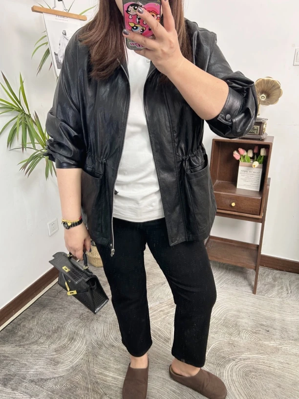 超帅气pu翻领高级感收腰西装韩版大码女装通勤休闲显瘦百搭