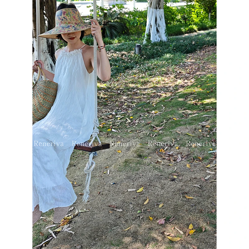 ReneRiva买手店 ODTD 皱感肌理花朵系带连衣长裙