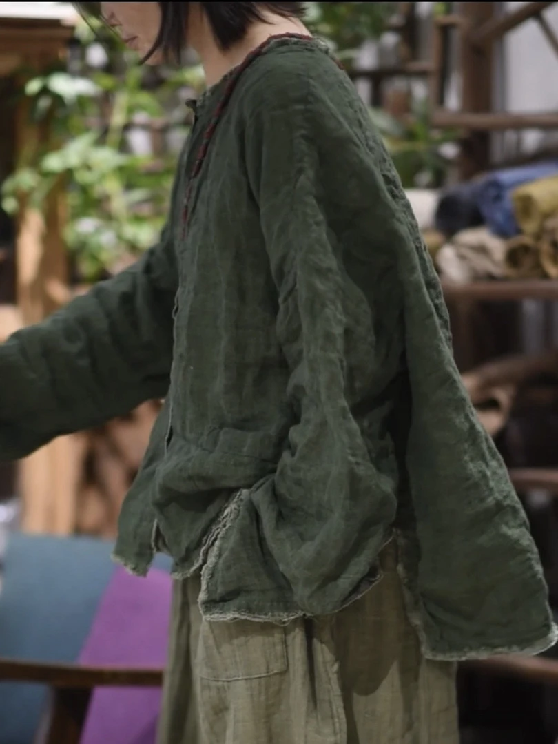 25/2 SN125 文艺休闲色织肌理亚麻毛边开衫