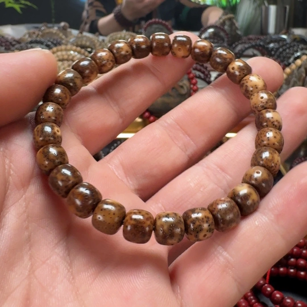 吊坠星月菩提原生态陈化老油料8*9虎皮玉化手串
