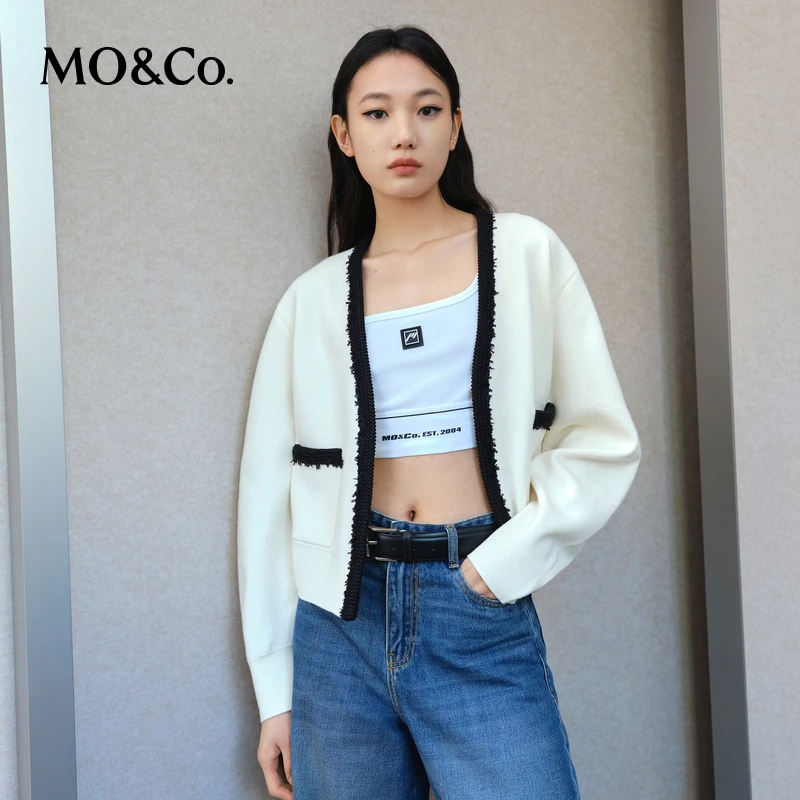 【粉丝专享】MOCO春法式感绵羊毛混纺毛织开衫小香风防寒MBC1CART03