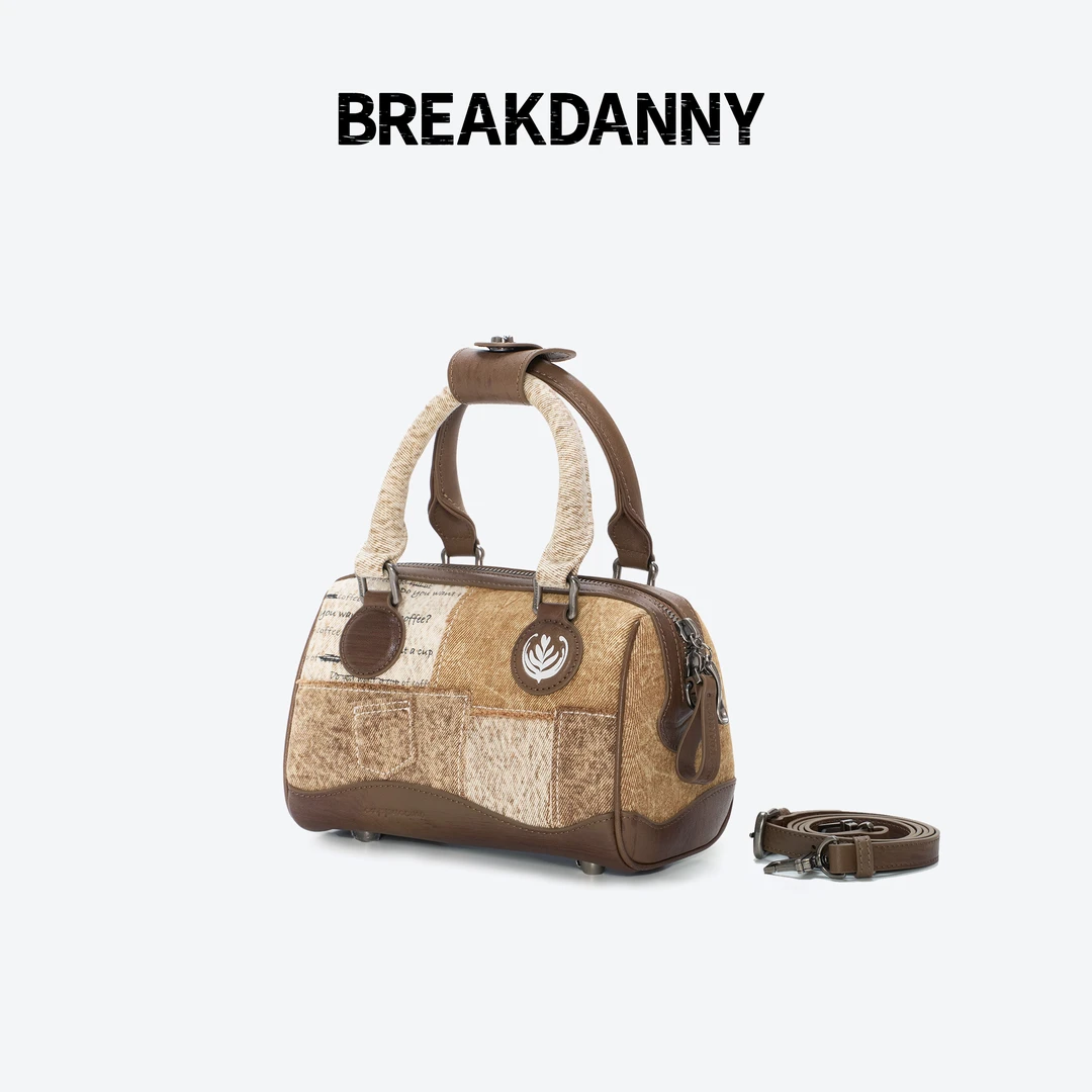 BREAKDANNY打破丹宁咖啡系列·卡布奇诺牛皮波士顿女单肩斜挎包