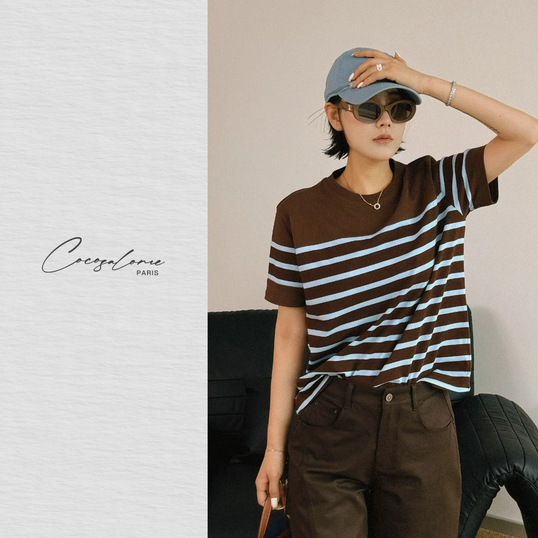 韩彬彬"贝果"可露丽高级质感法式甜盐穿搭宽松显瘦短袖T恤293M-2