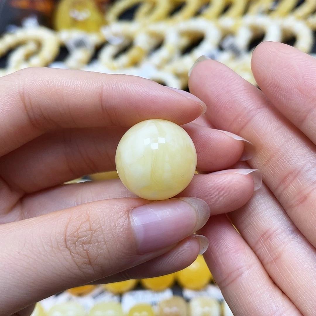 未镶嵌蜜蜡裸石圆珠19.4mm沁色开孔