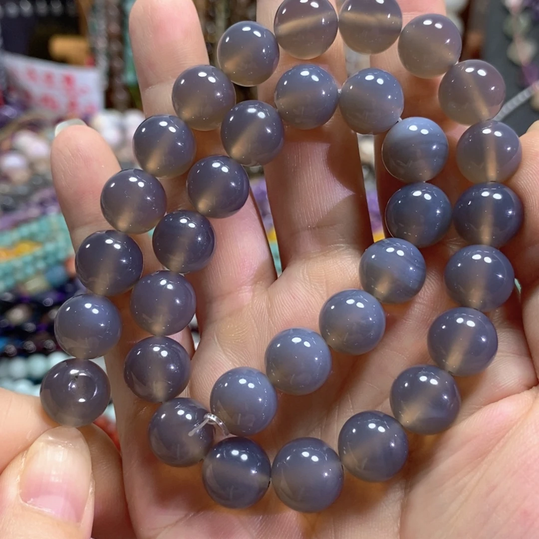 未镶嵌玛瑙/玉髓珠宝半成品灰玛瑙一条卡12mm