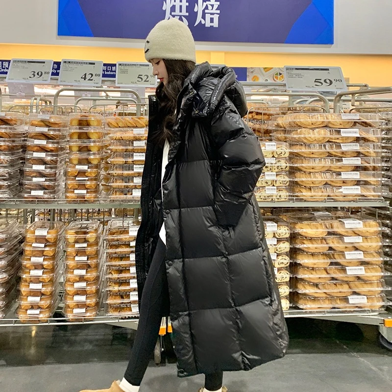 2025冬新款黑钻中长款羽绒服女装气质连帽防风过膝外套加厚TJ