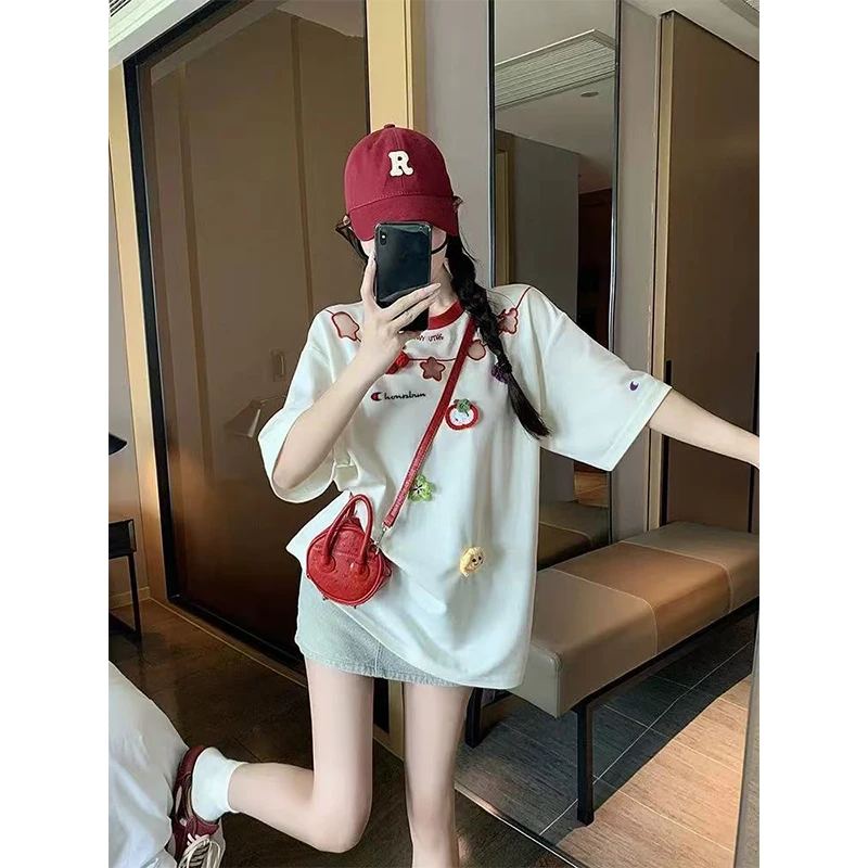 立体钩花短袖T恤女夏季新款韩系设计感镂空宽松显瘦休闲百搭上衣