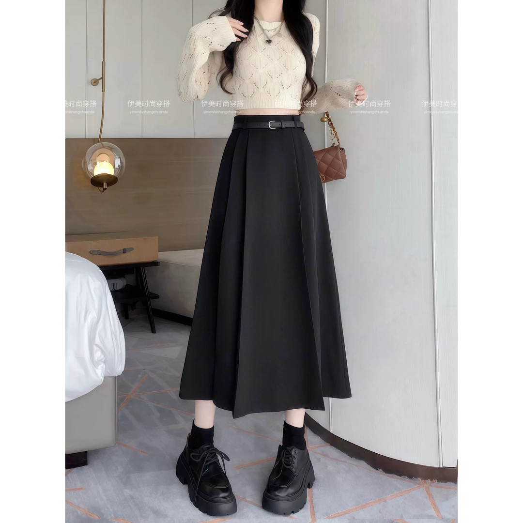 【送腰带+口袋】2025新款西装百搭春夏秋季显瘦高腰遮肉A字百褶裙