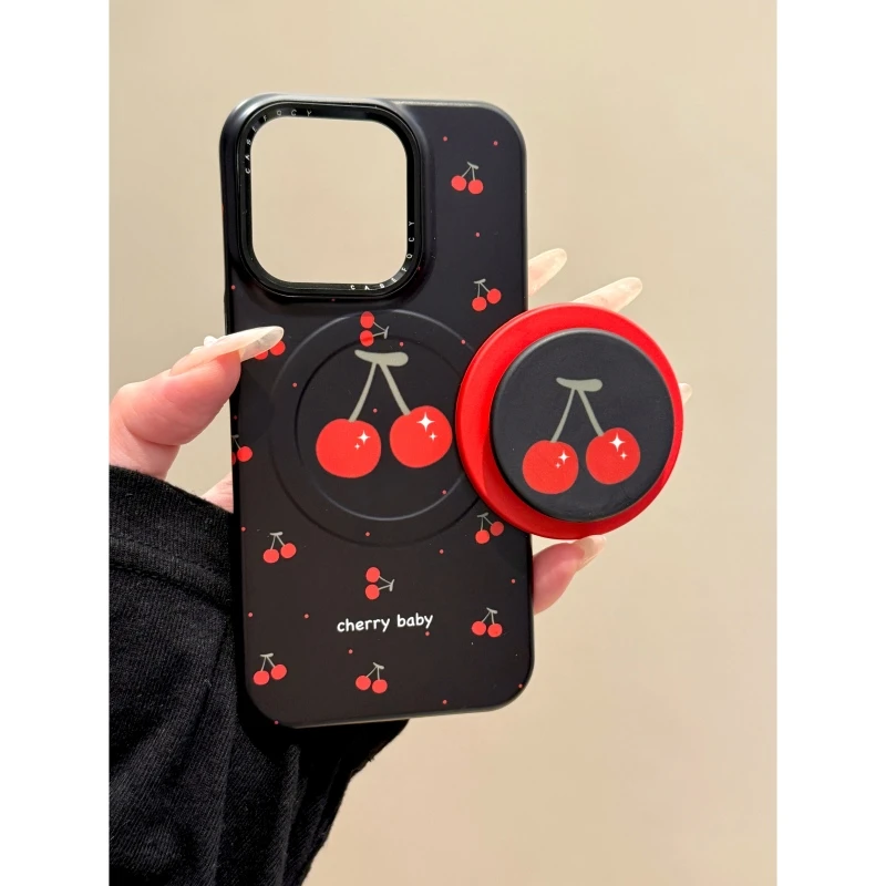 适用苹果iphone16promax樱桃15pro支架14pro菲林磁吸13黑色手机壳