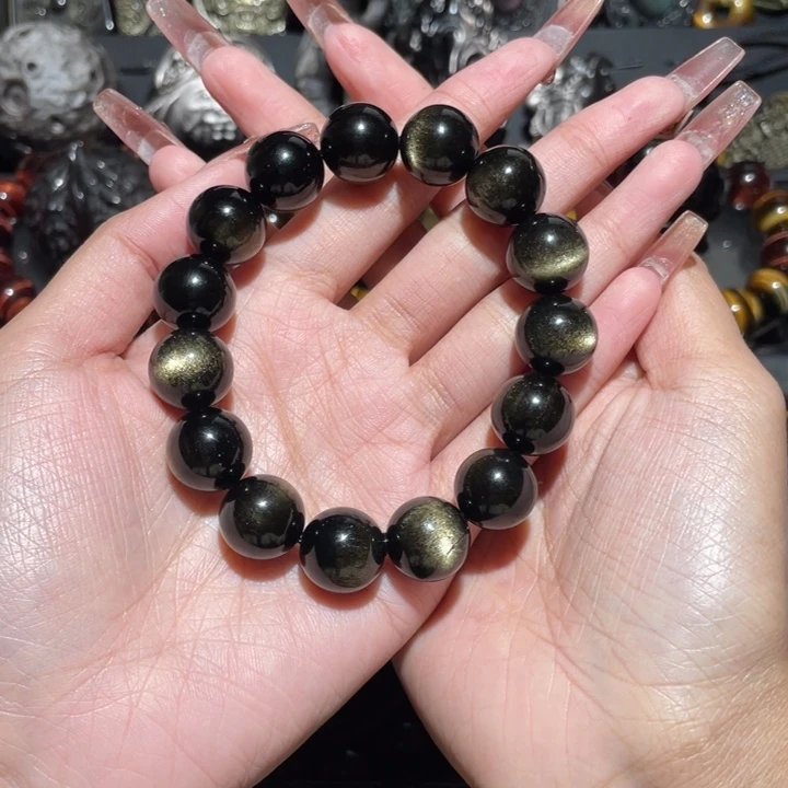 黑曜岩手串未镶嵌张****迹