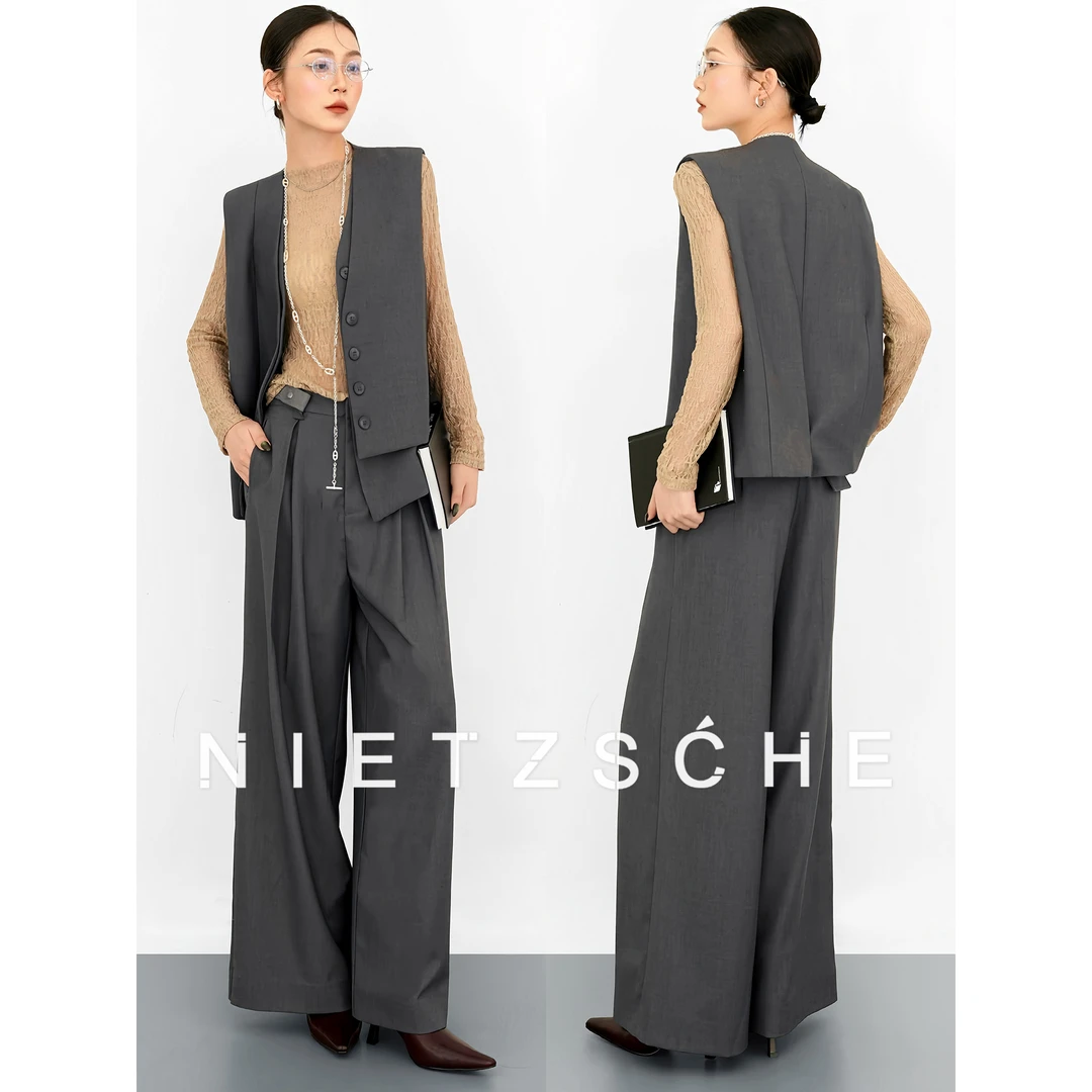 尼采官方直营｜终极系列｜天丝羊毛 精纺料职场通勤两件女套装50261