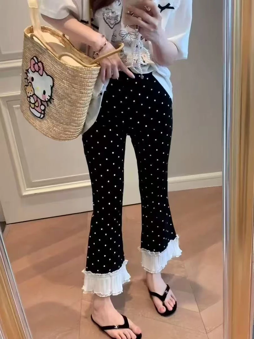 ～波点显瘦蕾丝花边裤