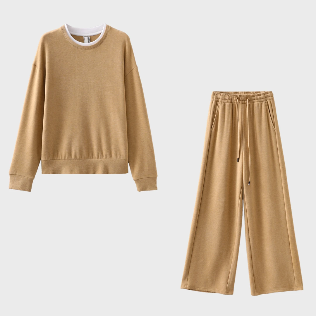 WLIN【闲絮】  秋季新款 女士拼色假两件套装 2025秋