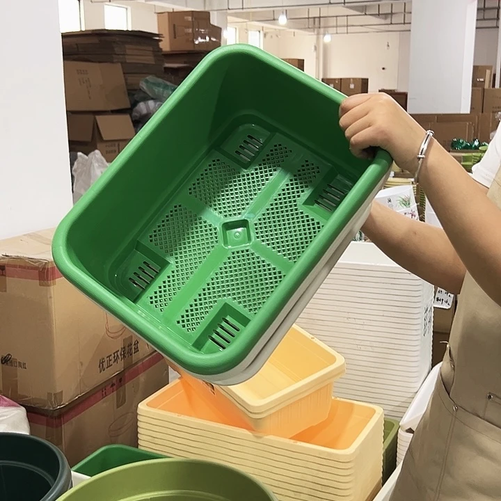 方形菜盆正品长38.5宽29高14.5混色带托3只