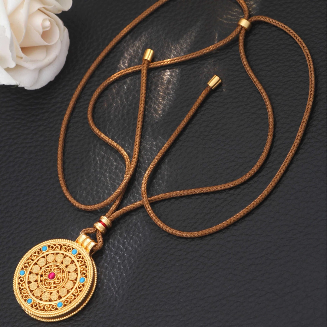 挂绳可调节合金素绳简约设计黄色金店同款饰品绳吊坠项链