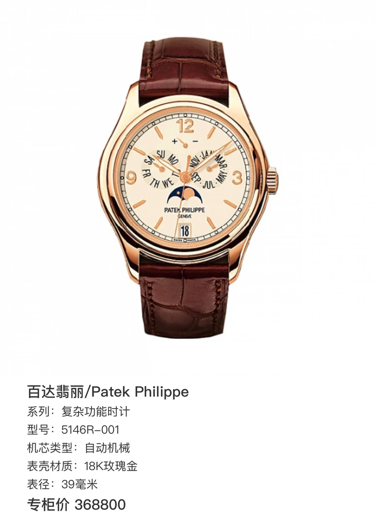99新 Patek Philippe/百达翡丽 5146R 单表全自动机械