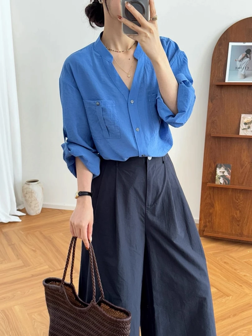 运补5-8老钱风立领衬衫法式时尚洋气宽松气质减龄别致上衣776