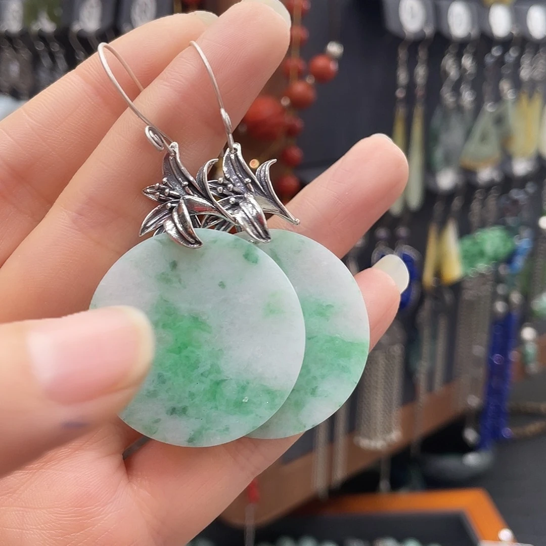 翡翠耳饰银S925镶嵌如*864thhhhhh