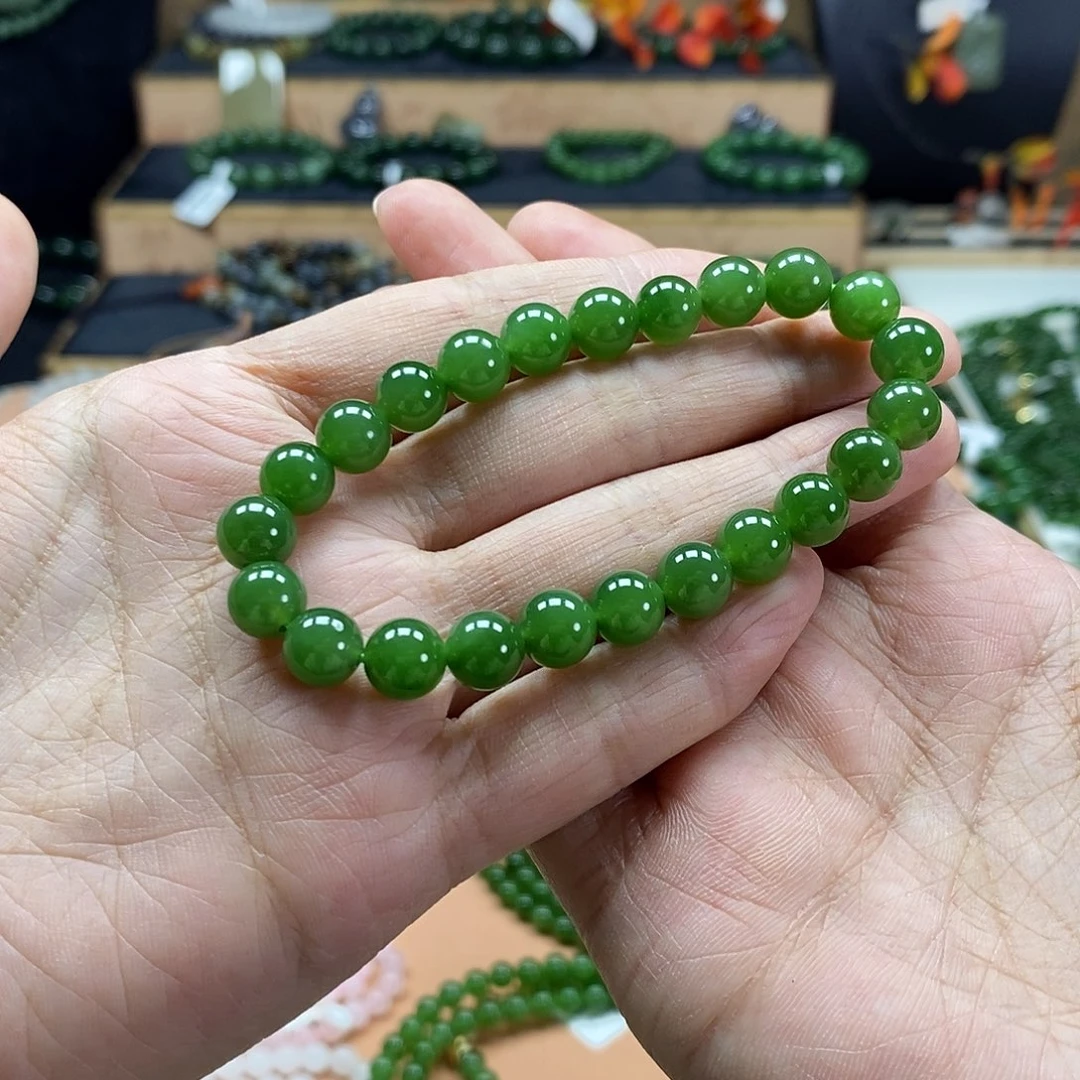 颈饰未镶嵌和田玉（碧玉）8mm阳绿