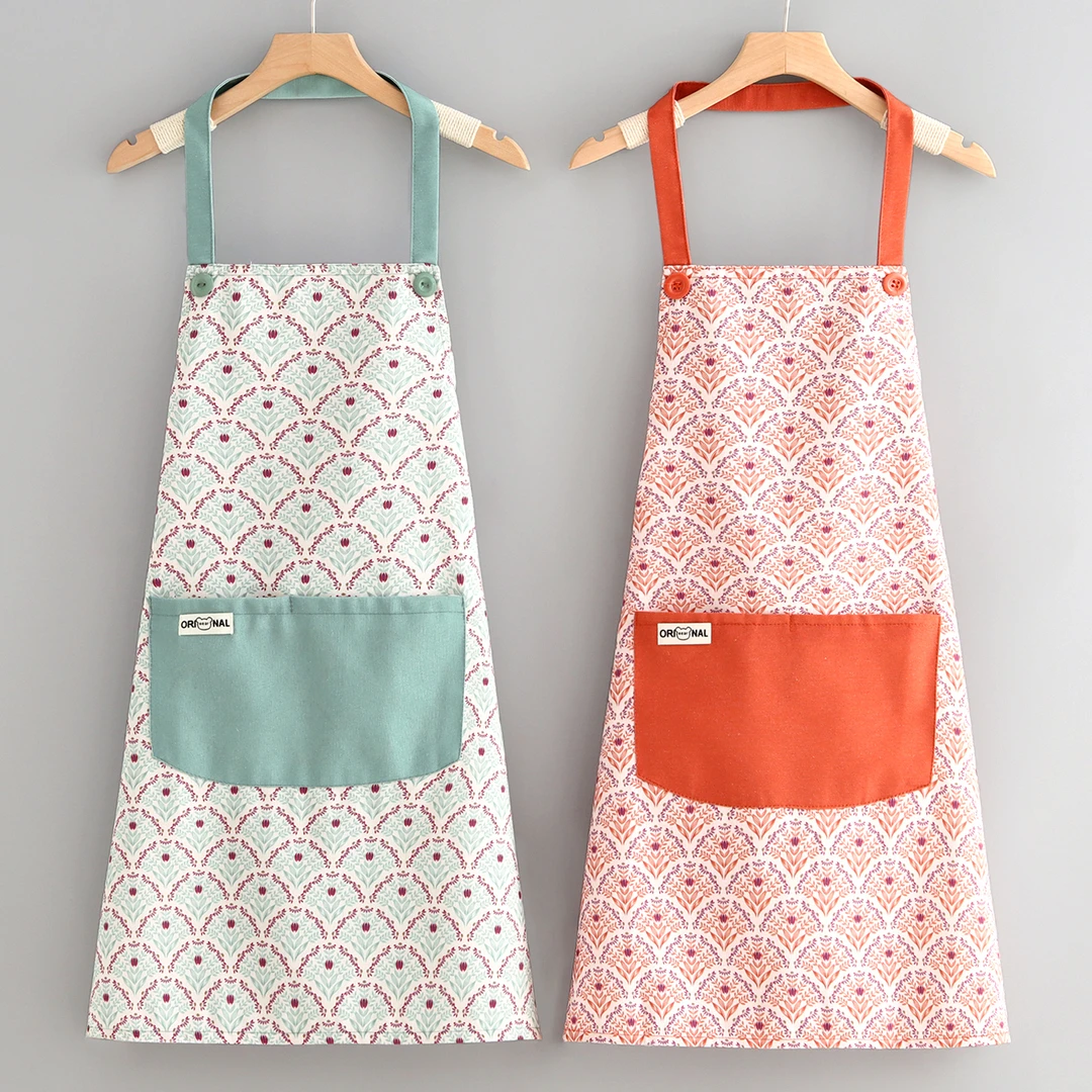 新款帆布挂脖围裙时尚餐饮做饭围腰女厨房家用防污透气工作服成人