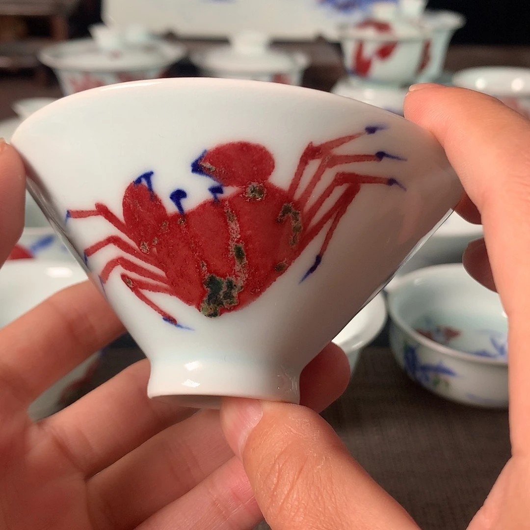 杯原矿青花釉里红瓷器