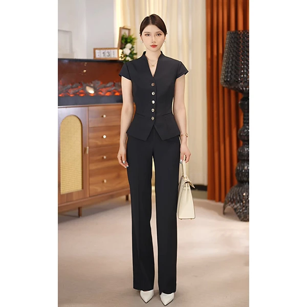 2025夏新款深藏青薄款西装套女气质优雅显瘦轻奢时尚通勤套装