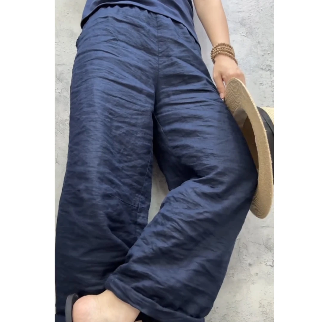 2025夏季新款高腰显瘦大码阔腿显瘦亚麻老爹裤