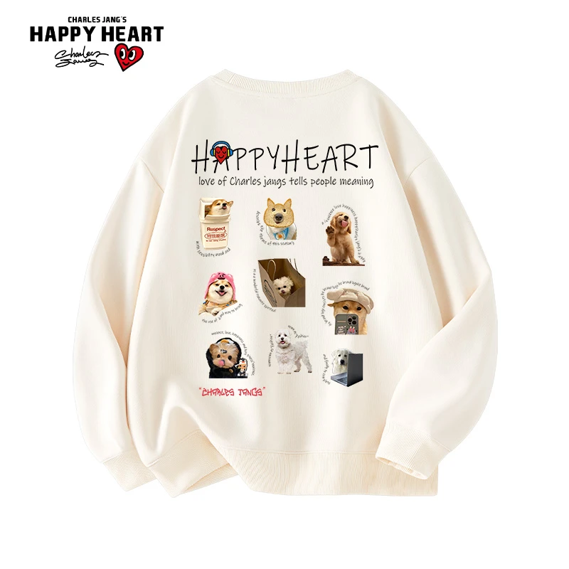 查尔斯桃心印花圆领卫衣秋冬男女同款情侣百搭休闲潮流套头长袖