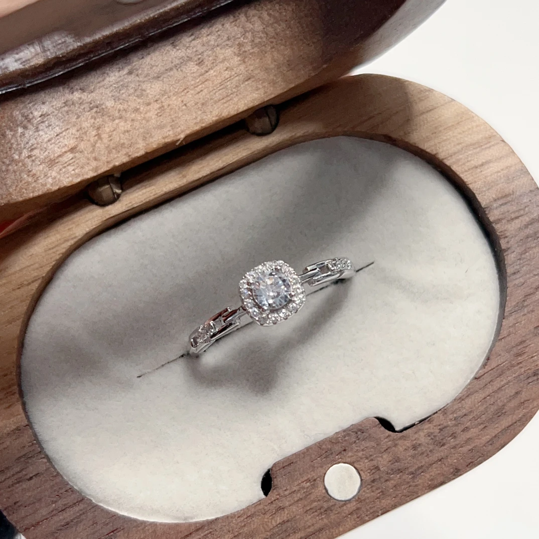 925银合成锆石戒指 通体925纯银【小方糖】开口戒指百搭气质经典