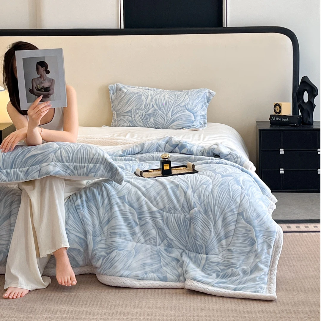 POCKET PIG/布袋猪【花枝菁语】牛奶绒夹棉印花毯烤火被