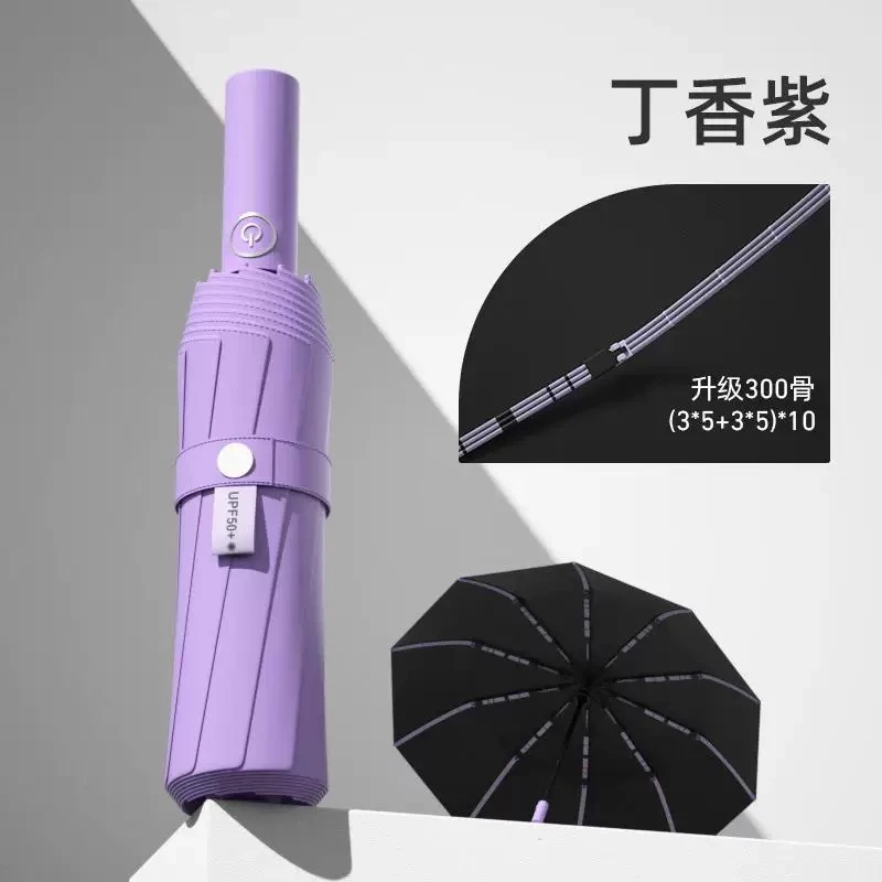 upf50+！全自动300骨防风黑胶防晒防紫外线结实加大晴雨两用伞